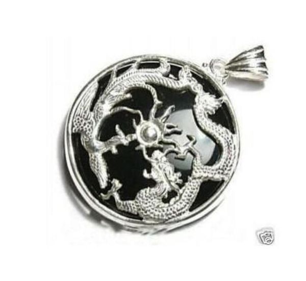 

whole exquisite black jade silver dragon pendant chain3950410