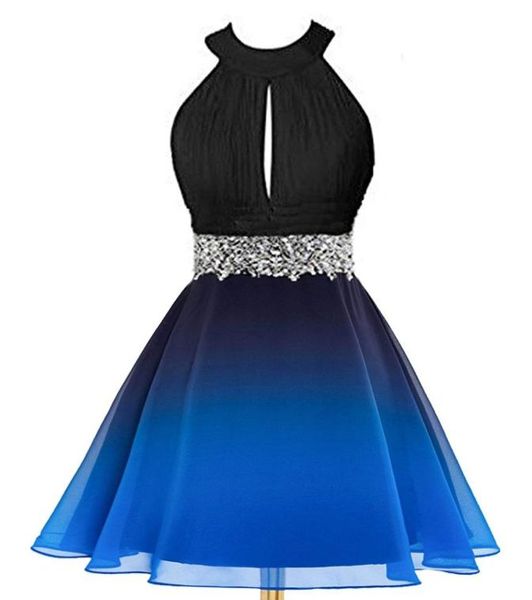 

new 2019 real halter crystals gradient prom dresses short chiffon plus size ombre cocktail homecoming party gown qc13173424364, Black