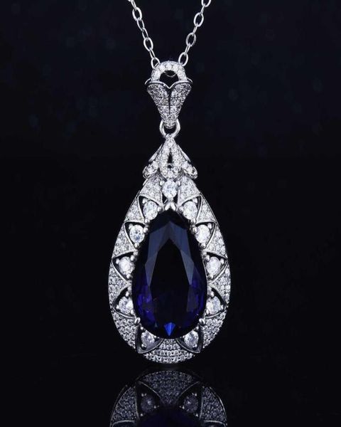 

new 925 silver drop pearshaped necklace group inlaid full diamonds luxury purple pendant for women exquisite jewelry whole5151120
