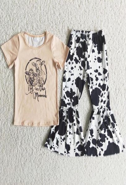 

fashion whole kids designer clothes sets boutique girl bell bottom outfits toddler baby girls clothing cow print kid children 2448447, White
