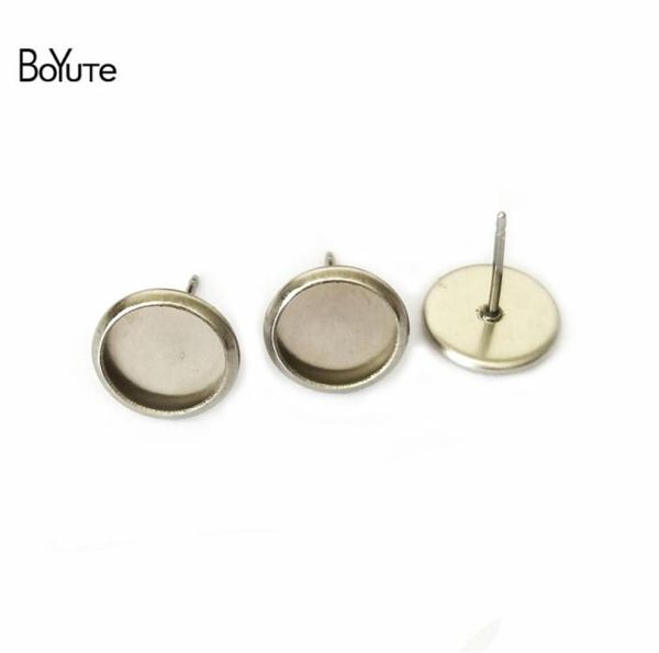 

boyute 100pcs round 8mm 10mm 12mm 14mm cabochon base setting stainless steel stud earring blank tray diy jewelry making2455051, Slivery;crystal
