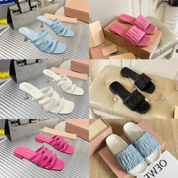 

casual shoes designer sandals women slippers rubber slipper square open toe slide nappa high heels hollowed out sandal wavy band flat slides, Black