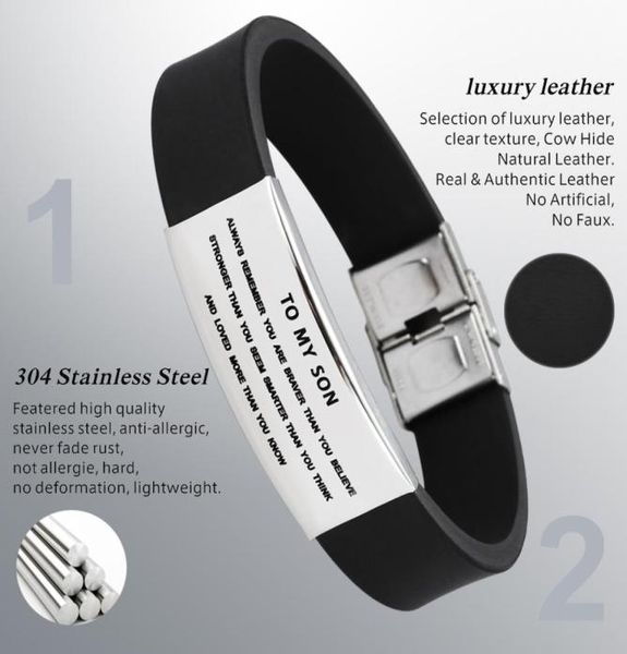 

silicone stainless steel men039s bracelet lettering to my son fashion personality jewelry33236448930320, Golden;silver
