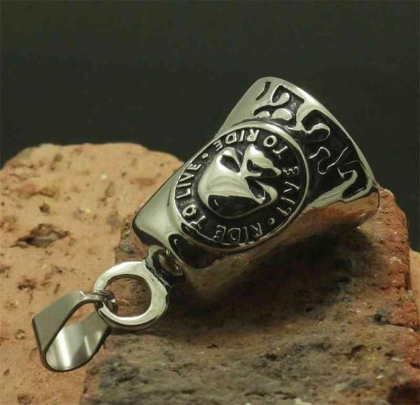 

factory men boy 316l stainless cool biker polishing bell pendant for rider 2010141999816, Silver