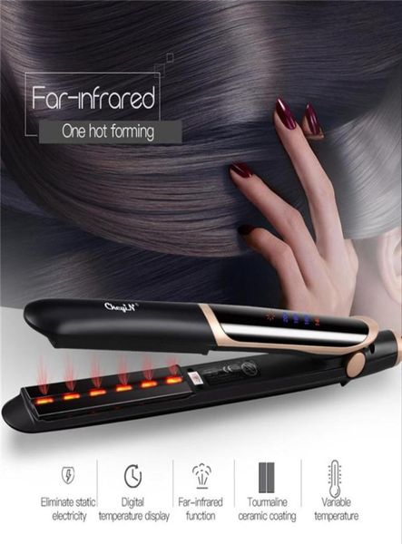 

professional hair straightener curler hair flat iron negative ion infrared hair straighting curling iron corrugation led display q7511274, Black