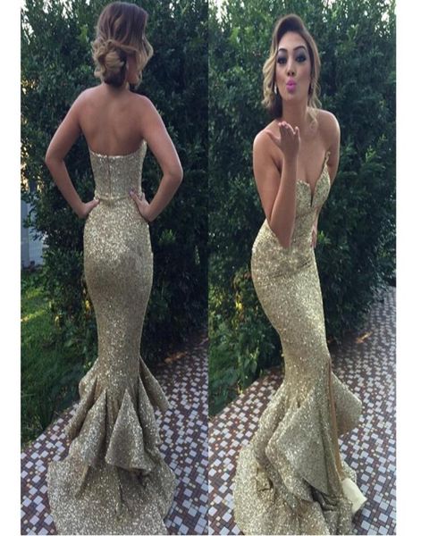 

luxury gold sequin ruffled skirt mermaid prom dress side slit slim simple evening new arrival formal gowns1250731, Black