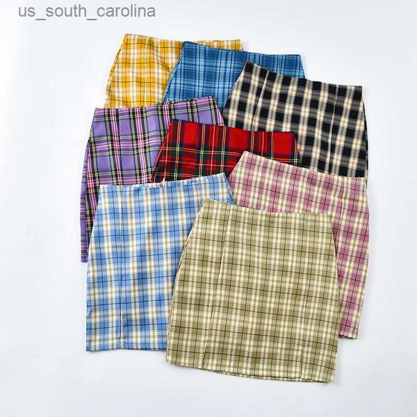 

skirts spring summer y2k women mini plaid pencil skirt sweet cute ladies split fork skirts faldas jupe short skirt l230522, Black