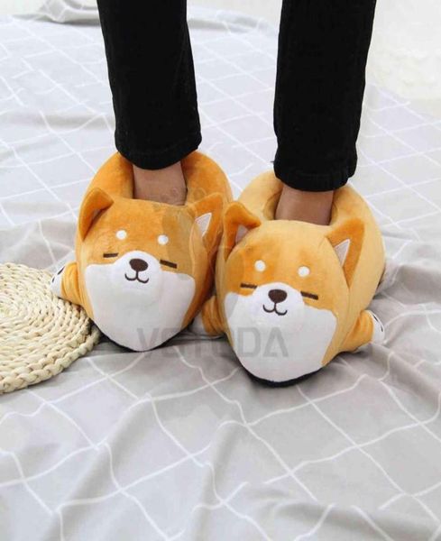 

votoda funny shoes women cartoon dog slippers cute shiba inu indoor home flip flops winter warm couple cotton plush shoes g2098537, Black