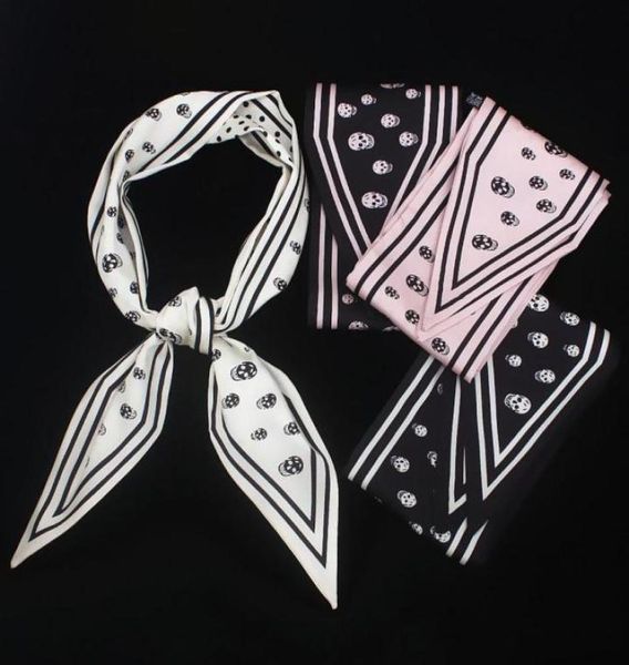 

whole 2019 europe and america 110cm tied bag handle silk scarf ribbon ms twill printing silk skull head ghost wild small scar296393639745, Blue;gray