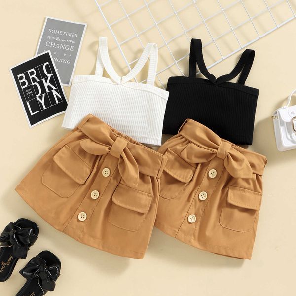 

clothing sets children's new sling coat bow skirt two-piece suit baby girls outfit set girl clothes, White