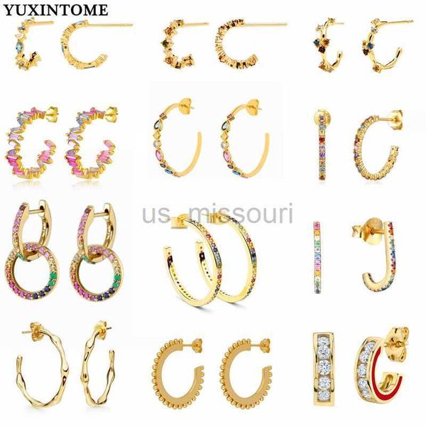 

stud women 925 sterling silver ear needle big c hoop stud earrings exquisite crystal colored zircon gold fashion party huggie jewelry j23052, Golden;silver