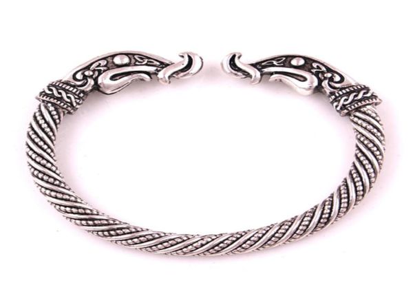 

vb300019 handmade antique silver bronze fenrir pengan wolves norse viking wolf raven dragon bangles bracelets2682864, Golden;silver