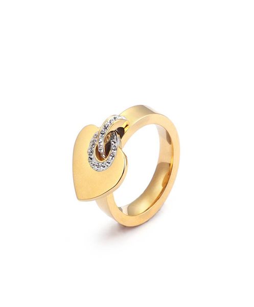 

women jewelry stainless band silver gold rose rings with rhinstone heart charms finger ring for lady full size 67895536071