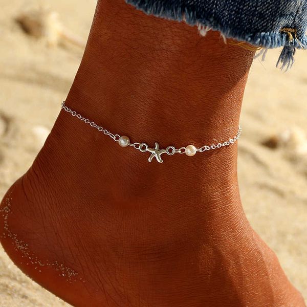 

anklets 1 piece fashion fish star anklet ocean jewelry silver color foot chain summer beach anklets jewelry gift 18cm(7 1/8") long aa23, Red;blue
