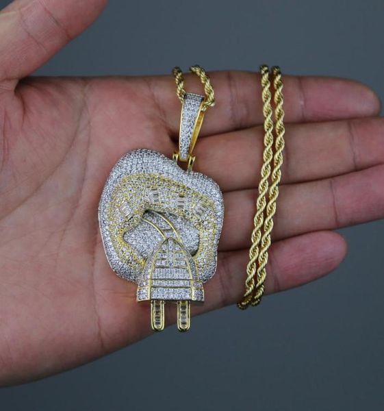 

new big mouth plug pendant charm paved full iced out bling 5a cubic zircon statement necklace for men women hip hop jewelry5791883, Silver