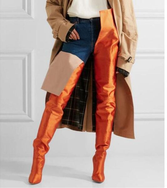 

new rihanna fashion women high waist boots black purple orange thigh high booties pointed toe over the knee boots size 35458500882