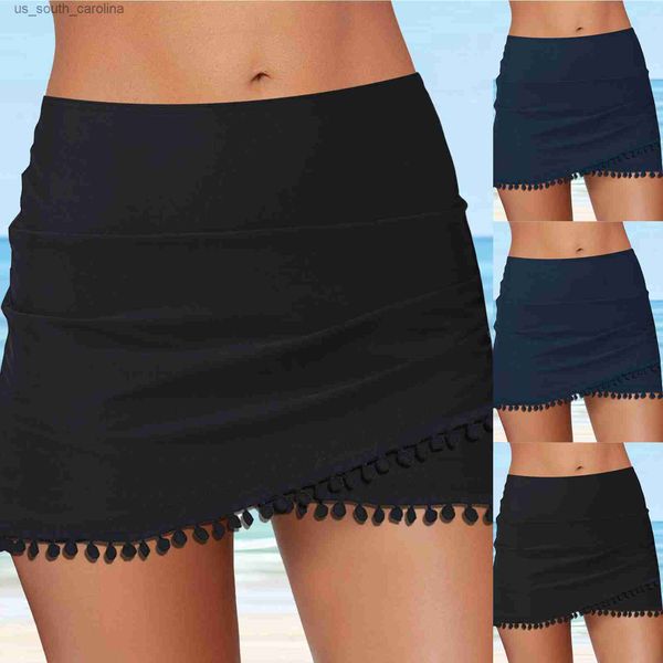 

skirts women black bikini bottom tankini swim skirt short beach dress swimwear pants female tassel a line skirts l230522