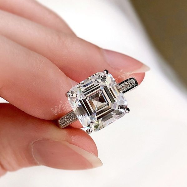 

simple and classic wedding ring for women luxury crystal square cubic zirconia engagement bands eternity jewelry, Silver