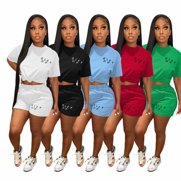 

designer 2023 womens tracksuits clothing new summer short sleeve two piece set pocket cause sports outfits, Gray