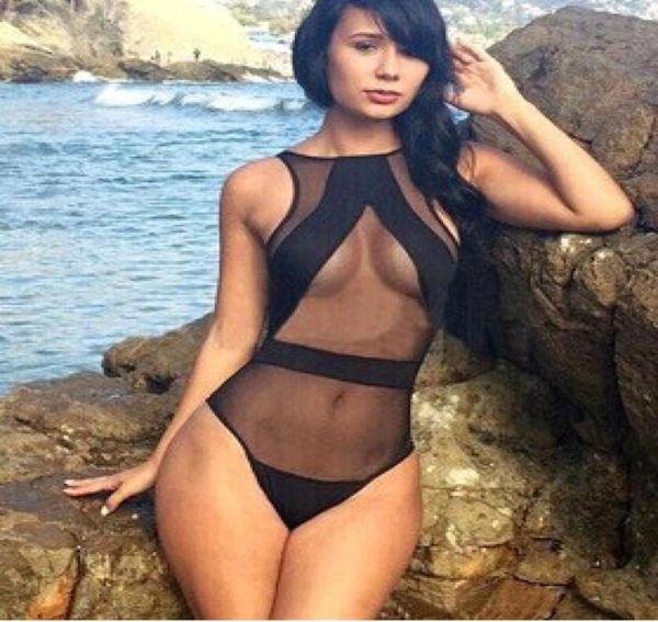 

new mesh black one piece swimwear see through bikini monokini vintage6544937