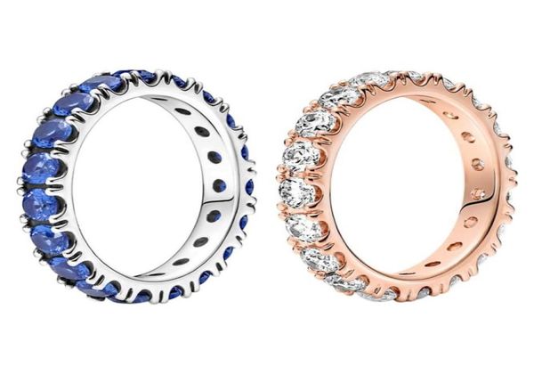 

925 sterling silver blue stone row eternity rings womens wedding designer jewelry original box for pandora rose gold ring set enga1895999, Slivery;golden