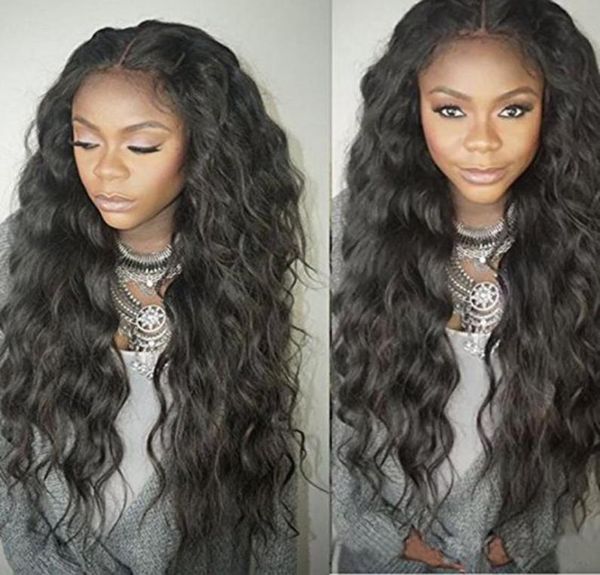 

mhazel long braided curly synthetic hair front wig blackbrownblonde baby hair middle part stock43366664646904, Black
