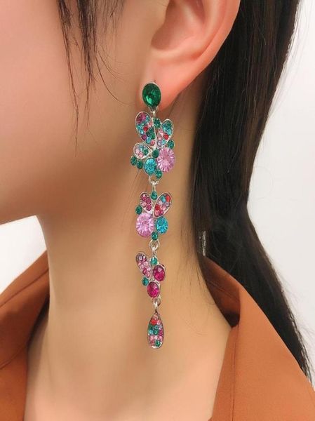 

dangle chandelier lalynnly fashional drop earrings long colorful rhinestone tassel for women girls ear jewelry accessories e93849078099, Silver