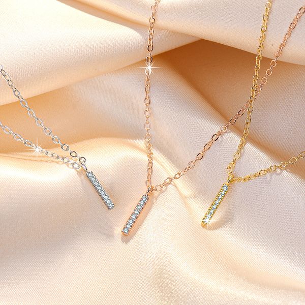 

luxury aaa cz diamond silver bar pendant necklace for women