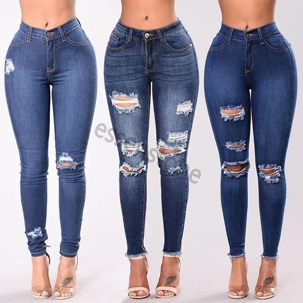 

boyfriend hole ripped jeans women pants cool denim vintage straight jeans for girl high waist casual pants female slim jeans wholesale denim, Blue