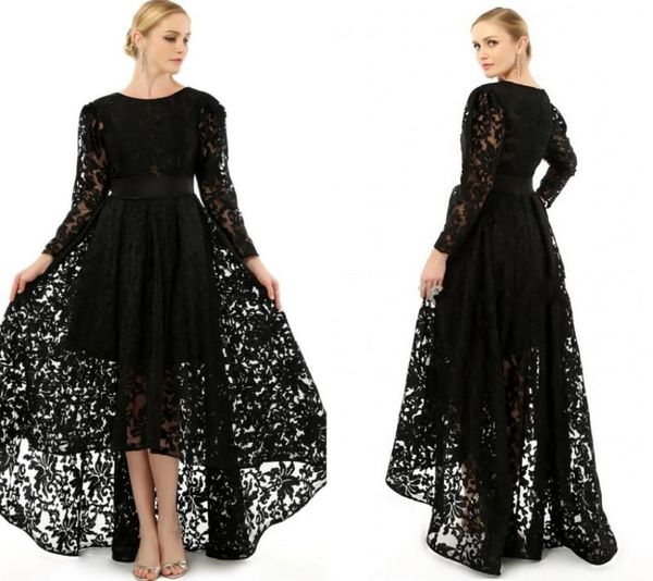 

elegant black long sleeve plus size evening dresses crew neck a line formal lace hi lo prom party cocktail gowns 2020 mothers dres9598336