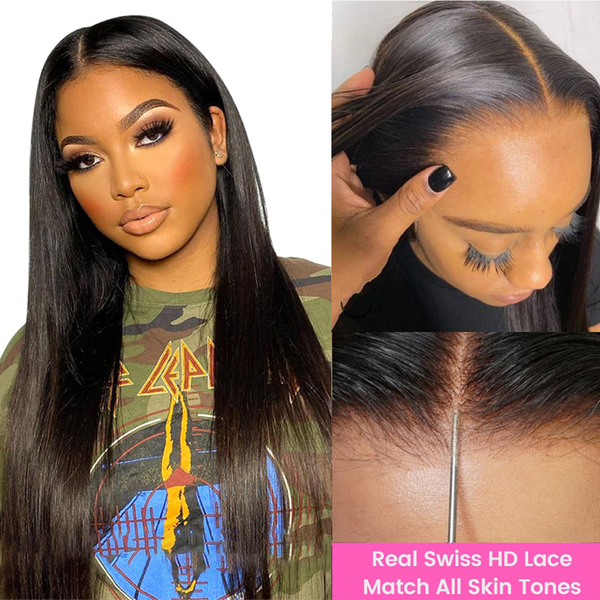 

30 36 inch brazilian bone straight lace front human hair wigs straight human hair lace frontal wig for black women pre plucked, Black;brown