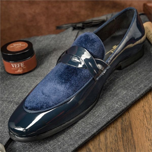 

2022 spring autumn fashion casual men luxury loafers slip on formal wedding party footwear for men handmade dress shoes blue, Black