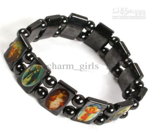 

120pcs wooden religious bracelets rosary jesus bracelets saints angels4600464, Black