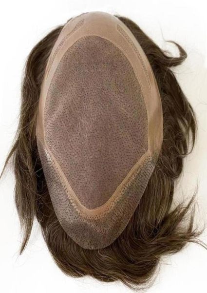 

8x10 pure color 1b men039s hairpiece human hair wig mono base breathable toupee for men system wavy style84284303780492, Black