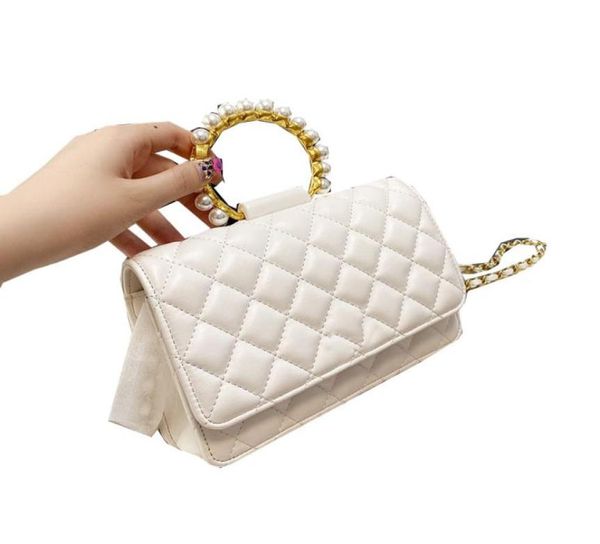 

2023womens genuine leather crossbody bags cricle round pearls handle totes classic mini flap wallet purses multi pochette quilte3813238