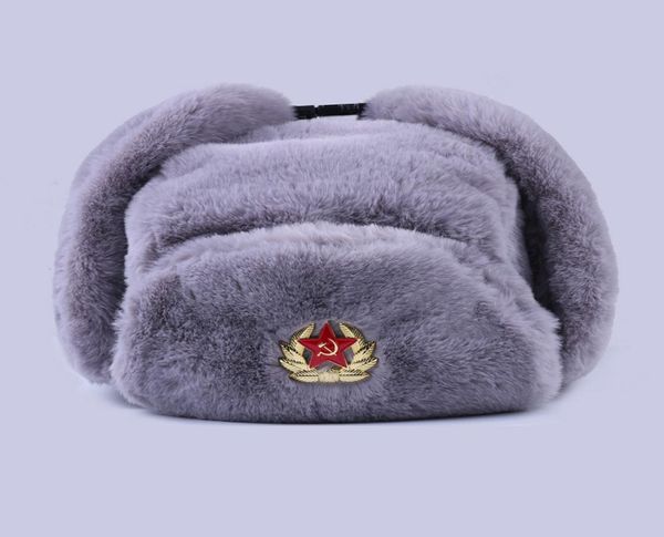 

soviet badge ushanka russian men women winter hats faux rabbit fur army military bomber hat cossack trapper earflap snow ski cap 23670742, Blue;gray