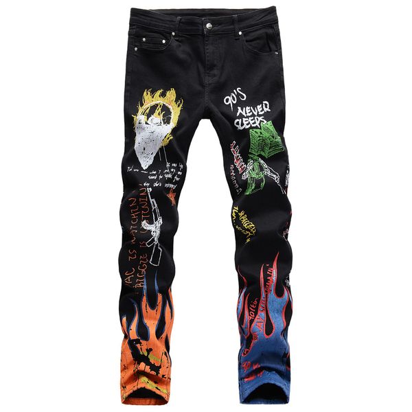 

mens cool rips stretch designer jeans distressed ripped biker slim fit washed motorcycle denim men s hip hop fashion man pants scrawl, Blue