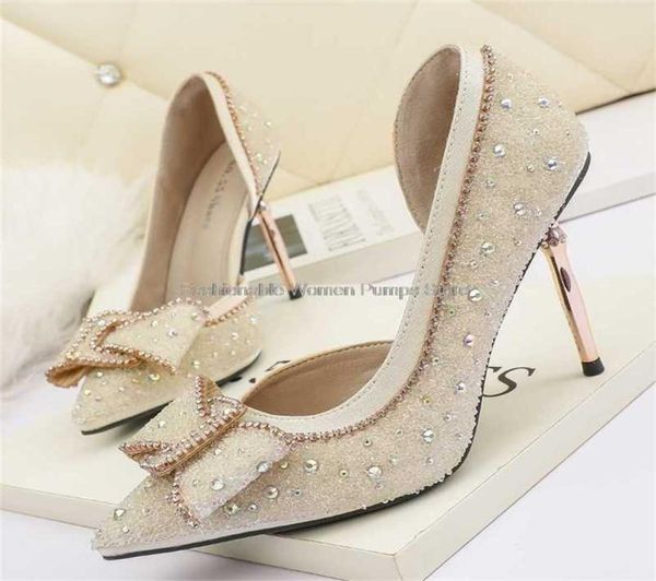 

elegant women pumps crystal shallow 9cm high heels stilettos butterflyknot women039s party shoes bride wedding shoes 2110283231304, Black