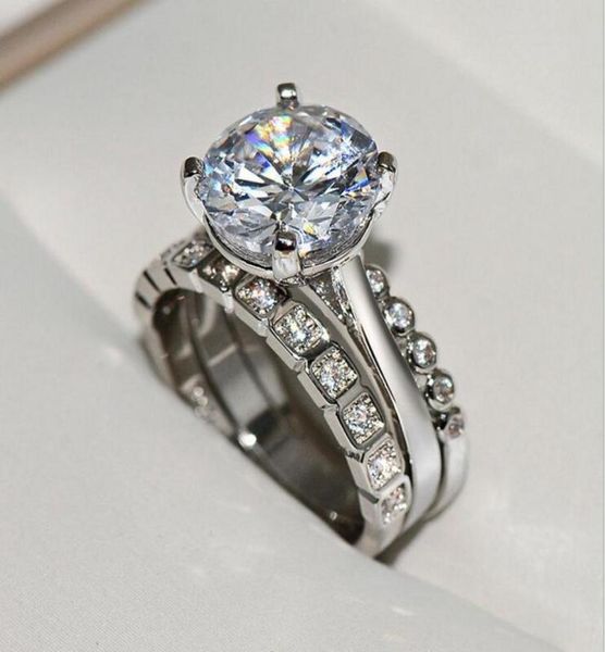 

2019 new arrival luxury jewelry 925 sterling silver round cut white 5a cubic zirconia cz diamond 3pcs wedding women band 2634585, Slivery;golden