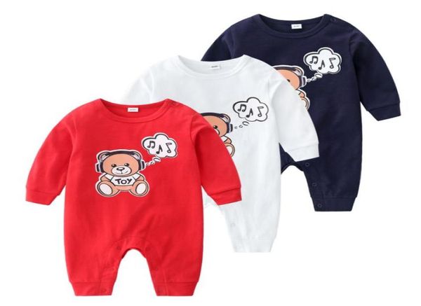

kids romper 2020 ins new styles spring summer cute listening music bear print round collar long sleeve cotton rom4201485, Blue