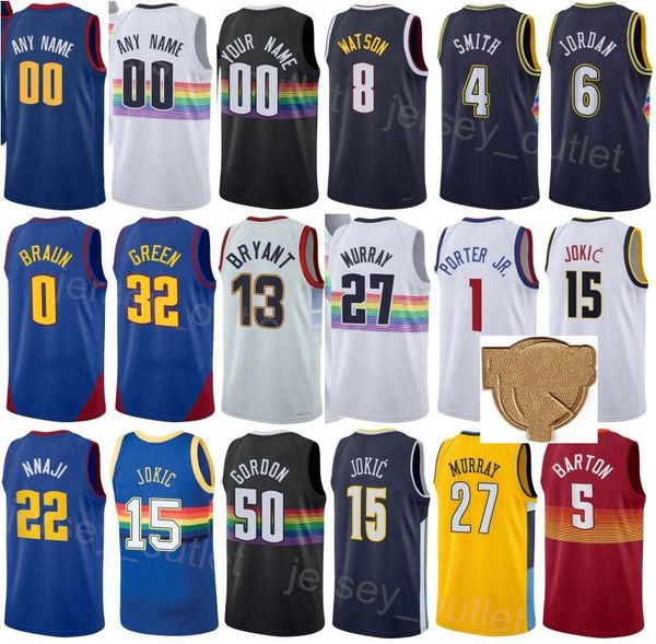 

printed 2023 finals basketball ish smith jerseys 14 peyton watson 8 vlatko cancar 31 reggie jackson 7 jeff green 32 christian braun 0 zeke n, Black;red