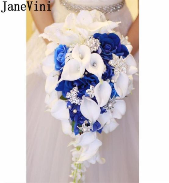 

janevini royal blue waterfall artificial wedding bouquet with crystal bride flowers roses calla lily bridal brooch bouquet de marr7892701