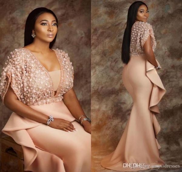 

luxury mermaid evening dresses 2019 new deep vneck floral applique beads prom formal gowns stylish asoebi celebrity party dr2432821, Black;red