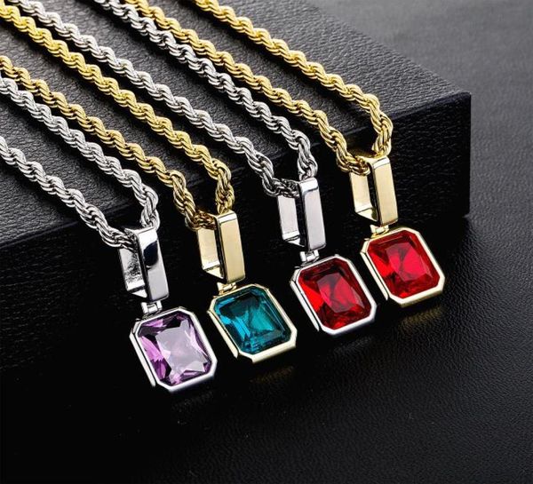 

yellow gold plated blueredpurple bling ruby pendant necklace with 24inch rope chain for men women hip hop jewelry8474546, Silver