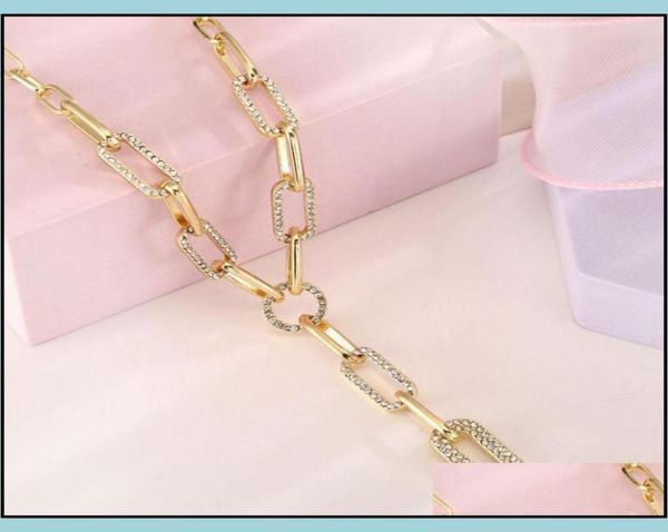 

chains necklaces pendants jewelry gold sier color paper clip thick chain necklace female sweater aessories shiny rhinestone stit9758167, Silver