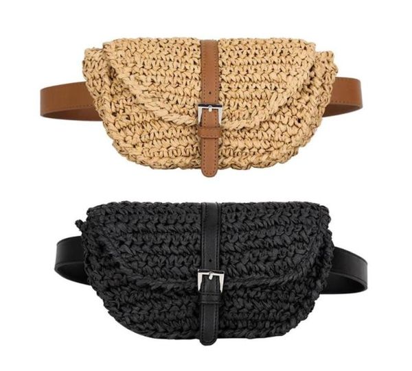 

new fashion women semicircle straw waist bags summer beach chest belt bag lady waist fanny pack9411694