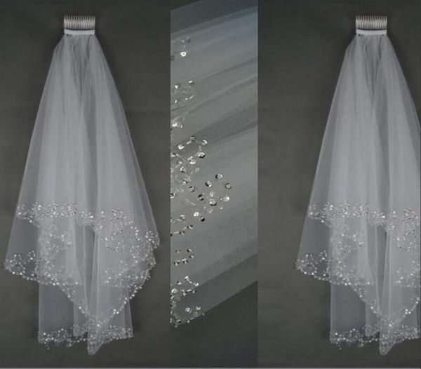 

new luxury wedding veils short wedding bridal veil 2 layer handmade crystal beaded elbow length bridal accessories veil white ivor9954908, Black