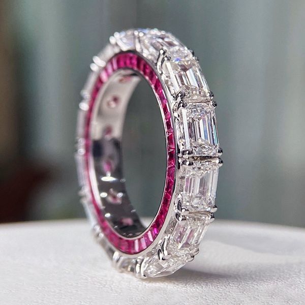 

2023 sparkling wedding rings luxury jewelry pure 100% 925 sterling silver emerald cut moissanite diamond party eternity women bridal ring ne, Slivery;golden