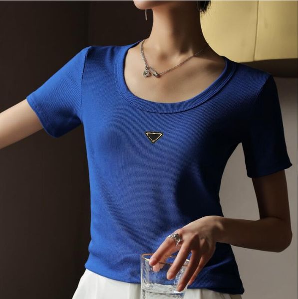 

women's knitted t-shirt fashion cotton casual summer round neck designer women's shirt women's slim fit t-shirt, White