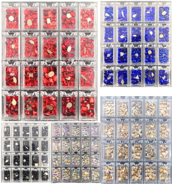 

nail art decorations 20 size400pcs rhinestones crystal rhinestone mixed shape gems 3d decoration flatback glass diamond p400p1001528, Silver;gold